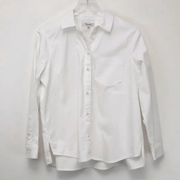 Madewell Pleated Shirt Tencel Edition Top Button Down Top Classic Size XXS New - Picture 2 of 6